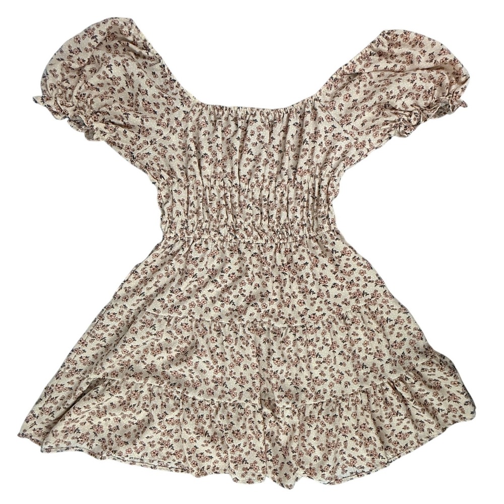 Liberty Love Mini Dress Women Extra Large Pink Floral Puff Sleeve Smocked Tiered - Picture 2 of 9